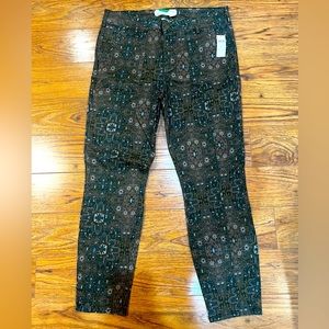 Anthropologie Cropped Pants Green Floral Green Stretch Women’s 31 Mid Rise New
